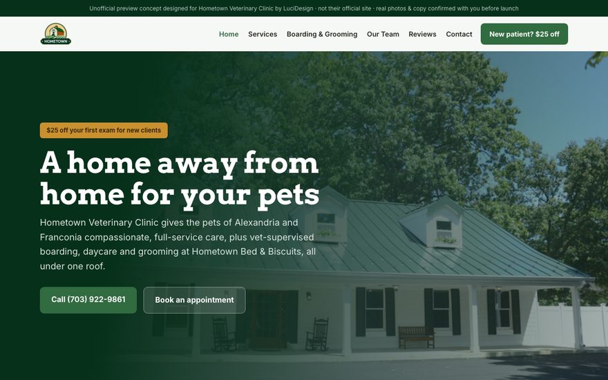Hometown Veterinary Clinic website
