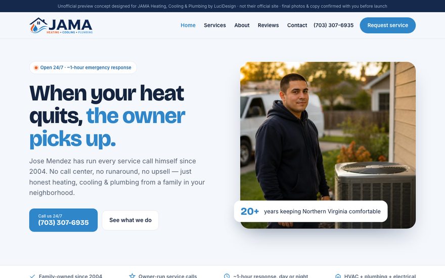 JAMA Heating, Cooling and Plumbing website